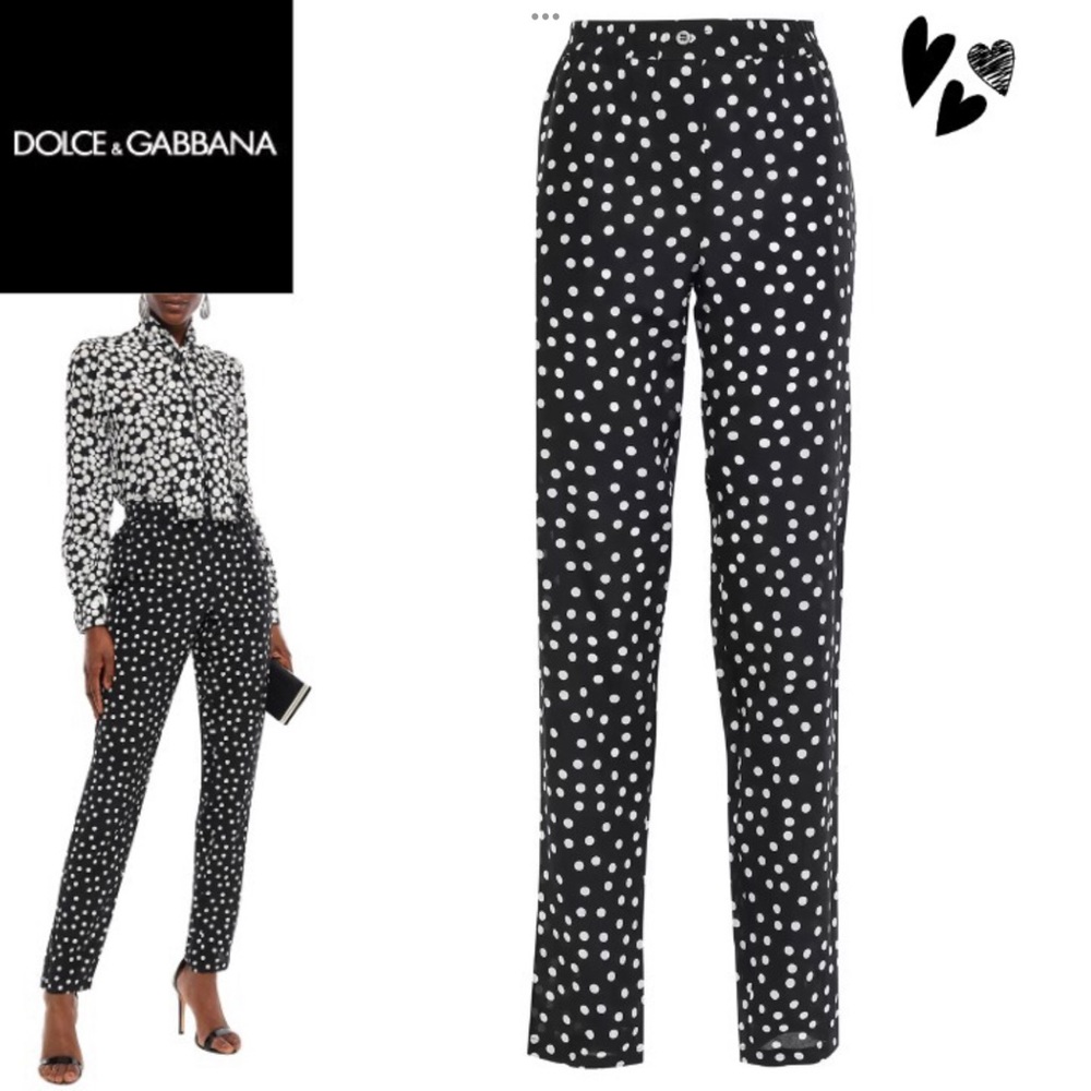 🖤🤍 Dolce & Gabbana Black & White Polka Dot Cotton Chino Pants! 🤍🖤 sz XS/38IT